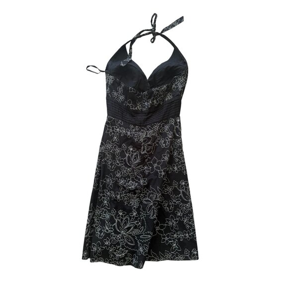 WHITE HOUSE BLACK MARKET Black White Floral Halter Dress Size 4 - Picture 2 of 4